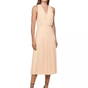 New REISS Mariona Pleated Midi Dress in Nude Size 10 US / 14 UK